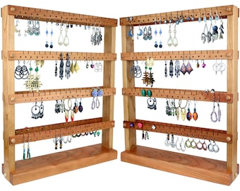 Jewelry Organizer Stand, Jewelry Stand, Cherry, Wood, Double-Sided. Holds up to 144 pairs. Jewelry Display - Earring Organizer