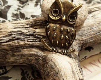 2 pcs of Antique Bronze Large Owl Charms Pendants Drops A21-Rd