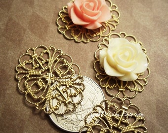 4pcs of Gold Brass Super High Quality 26x34mm Ornate Oval Filigree Base Connectors G15-Wq