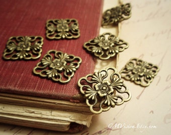 Lot of 20pcs Antique Bronze 15mm Ornate Diamond/Square Shaped Filigree Base Connectors Super High Quality E53