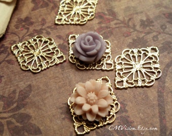 8pcs of Longer Lasting Color, 18K Gold Plated Brass 16x22mm Super High Quality Lovely Diamond Shaped Filigree Base Connectors Wq N46