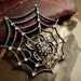 1pcs of Unique Large Gunmetal Black Spider on Web, with hand glued crystals, Halloween Taranchula, Wolf Spider Connector Charm Gsw