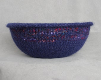 Handknit and Felted Lapis Blue Wool and Silk Bowl