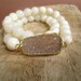 Agate Druzy Bracelet Drusy Quartz Mother of Pearl Beaded Stretch