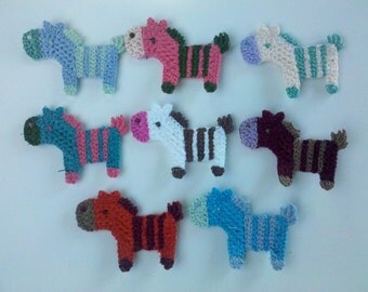 8 Crochet Pony/Horse Appliques 8 Colors