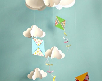 Kite Mobile, Baby Mobile, Nursery Mobile, Hanging Paper 3D Mobile