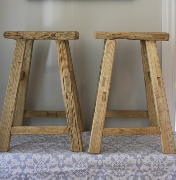 Pair of Reclaimed Wood Counter Height Stools