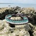 Single Wrap Double Row Blue and White Stone Leather Bracelet