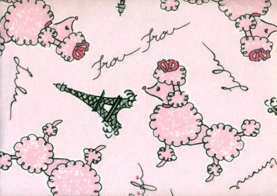 Paris Pink French Poodle Eiffel Tower on Pink Flannel Fabric