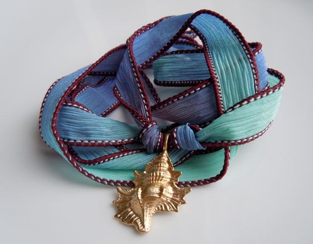 Silk Ribbon Wrist Wrap Bracelet In Aqua and Purple by 443Jewelry