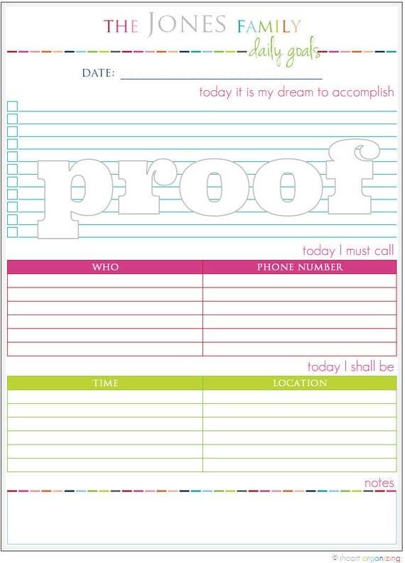 Daily Goals/Daily To Do List Printable PDF by IHeartOrganizing