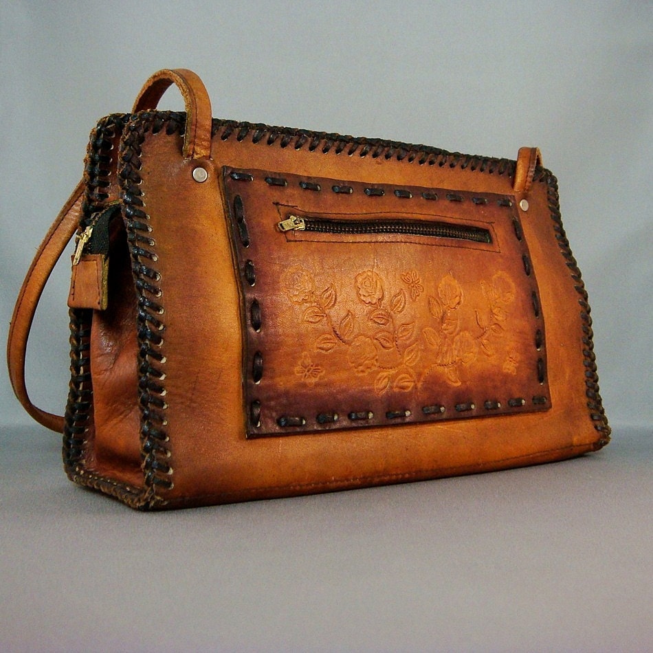 vintage western tooled leather purse