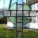 Green and Clear Celtic Cross, stained glass light catcher
