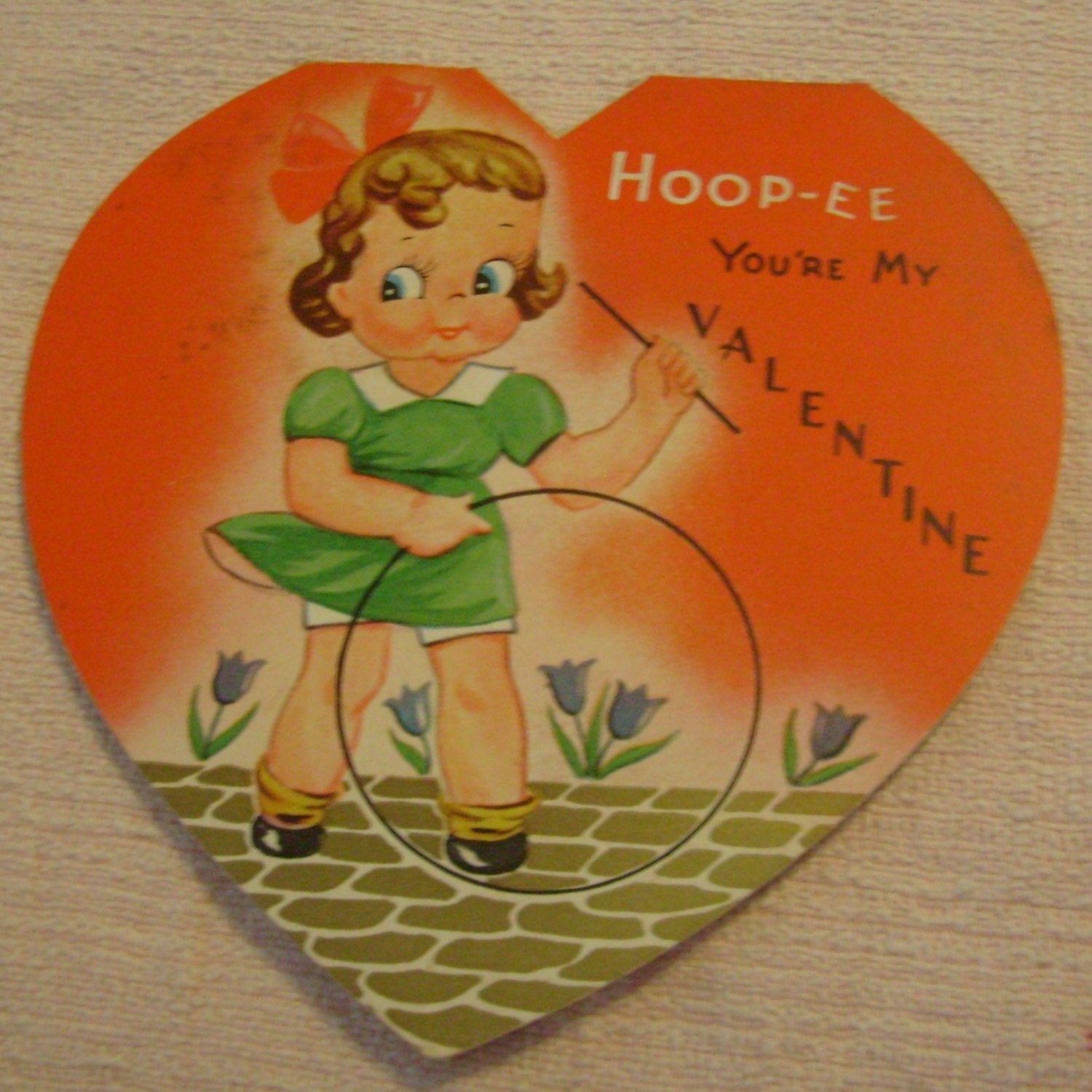 Vintage Valentine's Day Card little girl playing by KerrysBungalow