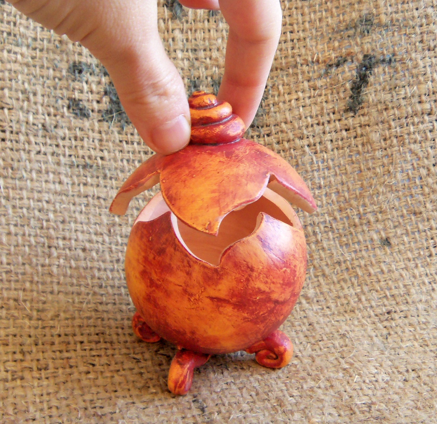 Handmade Jewelry Holder Box Ceramic with Flower Shaped Lid