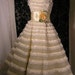 reserved for Noelle Vintage 1950s Pale-Yellow Lace and Tulle-Couture Sweetheart-Strapless-Nipped Waist-Rockabilly Ballerina-Tiered Ruffle Circle skirt-Bombshell-Gardden-Formal Cocktail Prom Party Wedding Dress