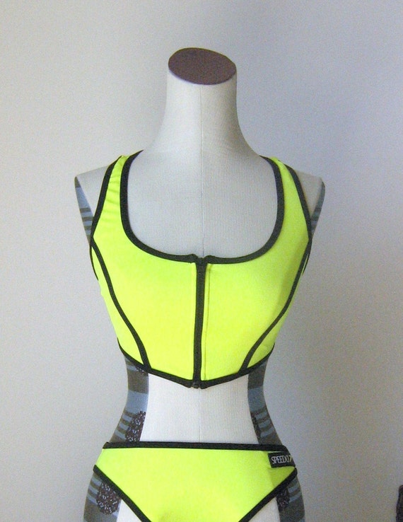 RESERVED Wild Neon Yellow 2Piece Speedo by RetroFascination