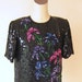 RESERVED - Colorful Flowers Slouchy Black Sequin Tunic Top Shirt Diva Glam