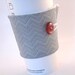 Coffee Sleeve Chevron Zig Zag Black White Coffee Cozy with Red Sparkle Button
