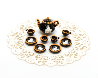 Halloween Quarter Scale Ghost Black/Orange Tea Set