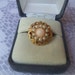 Vintage Sarah Coventry 1970's "Angel Pink" Faux Angel Skin Coral Stone Gold Tone Ring with Seed Pearls
