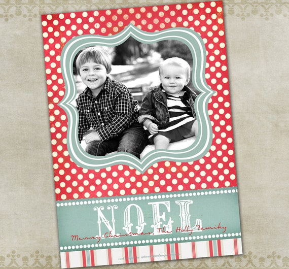 Holiday Photo Card-- Holly Jolly Holiday (red) Il_570xn