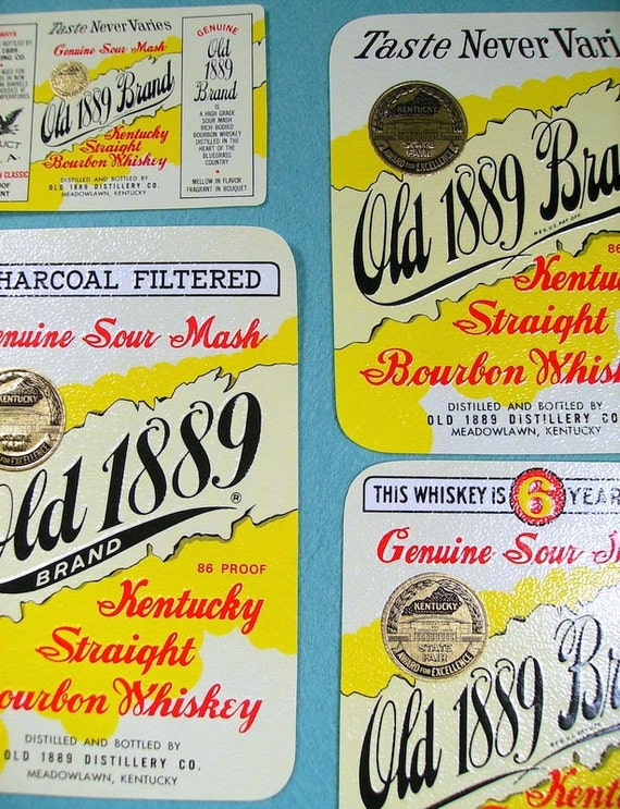 Vintage Old 1889 Brand Kentucky Bourbon Whiskey Labels Set of
