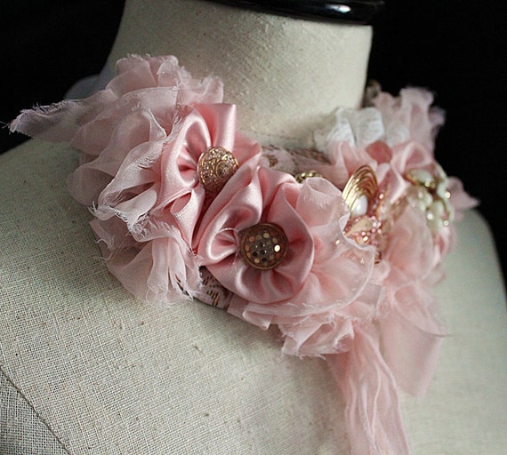 Items similar to COTTON CANDY Statement Bib Necklace in Pink and White ...