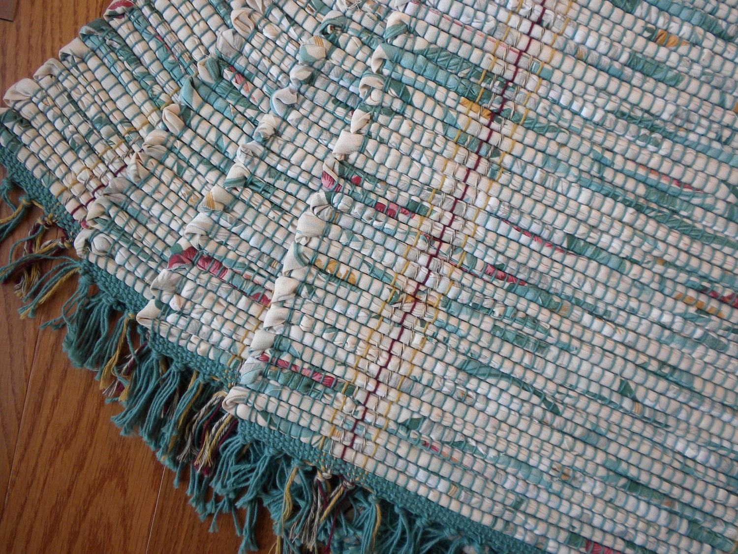 Handwoven Teal Print Placemats with Striped Accents set of 4