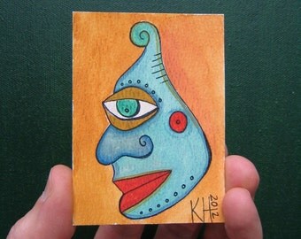 Alien - J11, ACEO, Original Watercolor by Fig Jam Studio