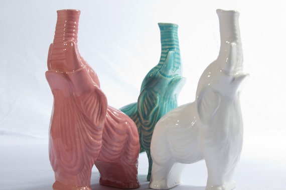 Vintage Ceramic Elephant Bud Vase Home decor flower vase, White Turquoise Pink