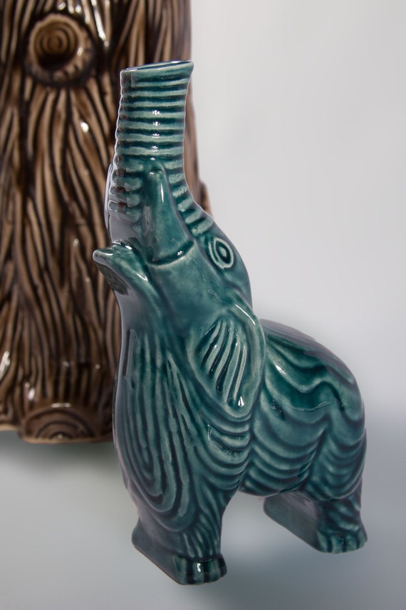 Vintage Ceramic Elephant Bud Vase Teal by modclay on Etsy