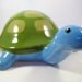 Vintage Large Ceramic Turtle Coin Bank, Blue and Green