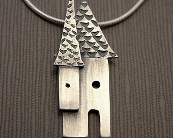 Silver House Necklace - oxidized metalsmith jewelry, metalwork jewelry, house pendant