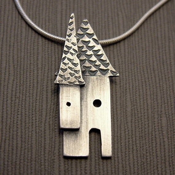 Silver House Necklace oxidized metalsmith jewelry metalwork