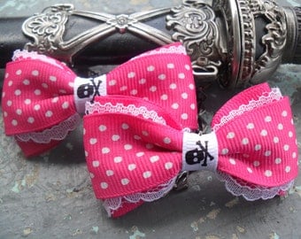 Pink Polka Dot Hair Bow, Sweet Emily Shocking Pink Sugar Hair Bow, Pink, Lolita, Victorian , Rave, Scene, Goth , Desire hair Play