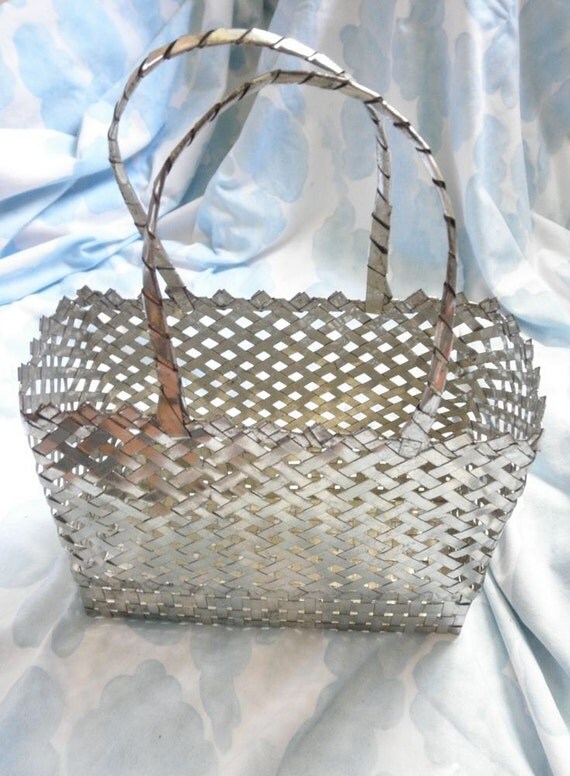 Vintage Chrome Metal Basket Weave Purse Industrial by JackpotJen