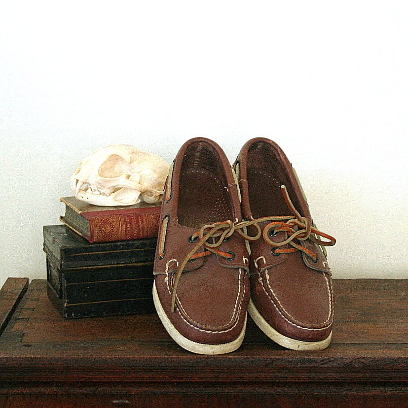 Vintage Boat Shoes Sebago Docksiders Brown Leather 1980 S