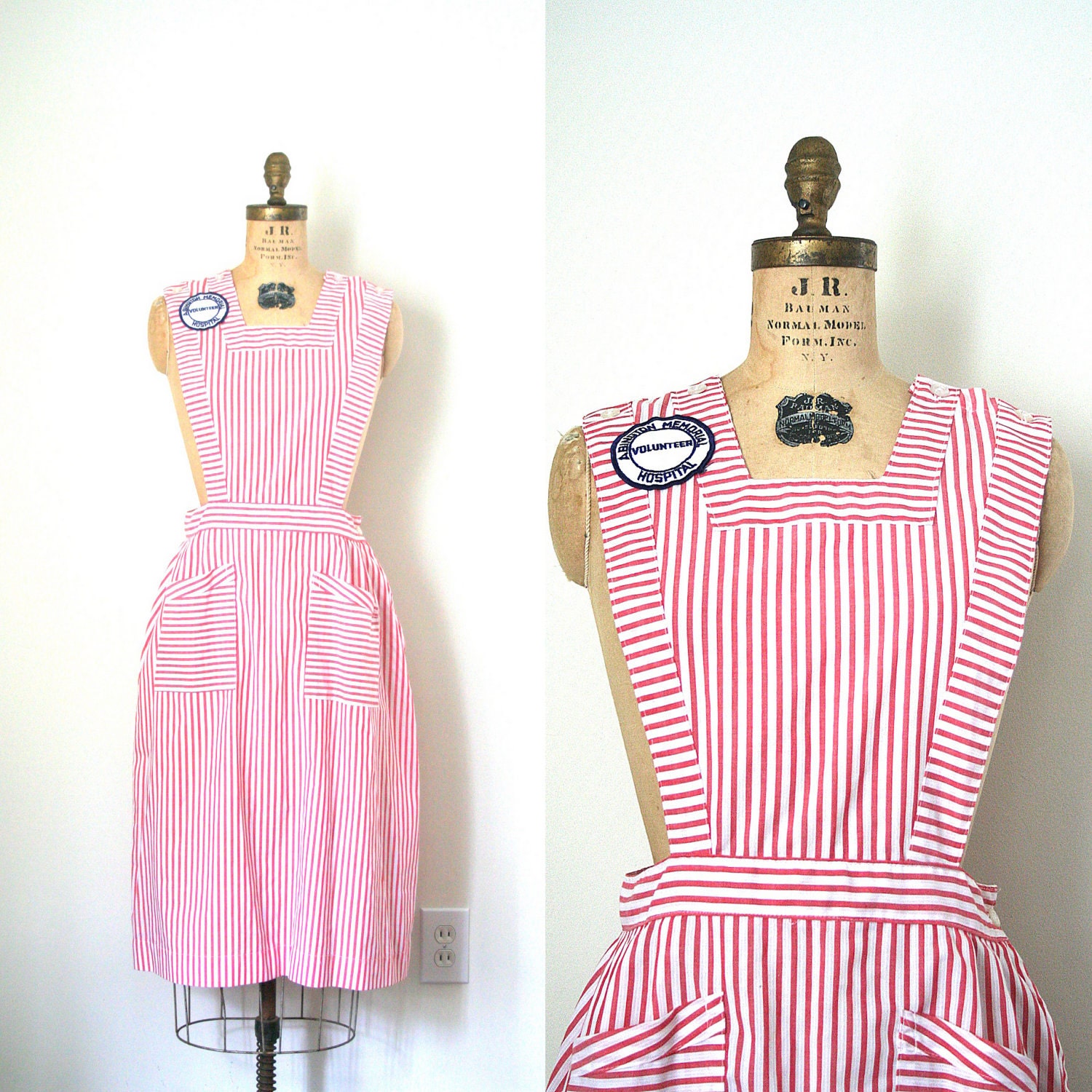 Vintage Pinafore Dress Candy Striper Uniform 1960s Nurse