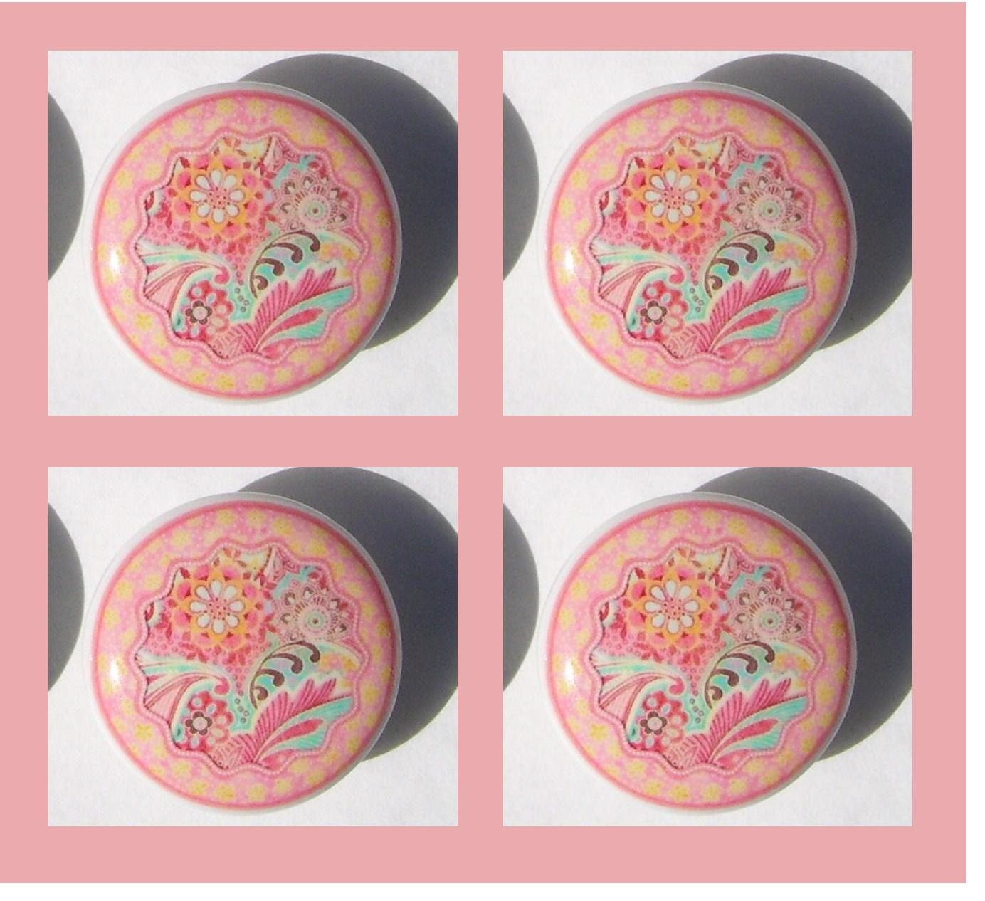 FOUR 4 Peach Floral Dresser Drawer Knob