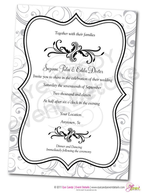 Black & White Wedding INVITE -Damask Wedding Rehearsal - Damask Shower Invitation - Custom DIY Printable - Bridal Shower Invite Il_570xn