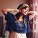 CROP TOP tshirt with hippie tee pee on GRAY
