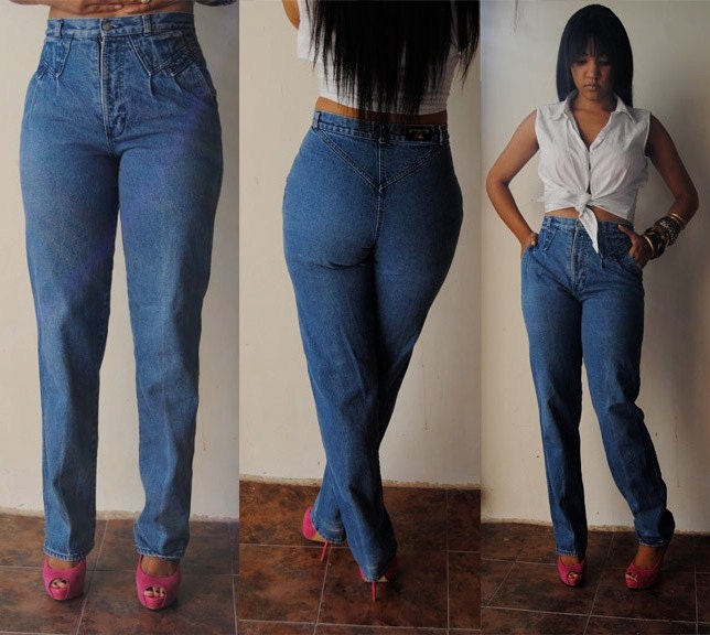 Vintage High Waisted Tapered Jeans pleated front by artfullyurban
