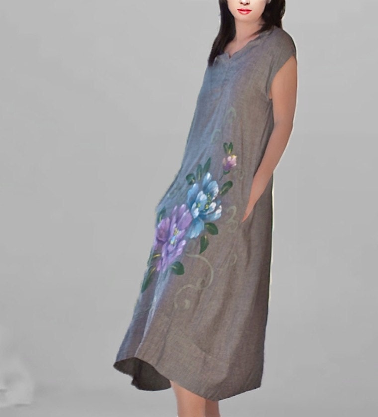 Dress painted / linen dress/Gray tunic by Zayade on Etsy