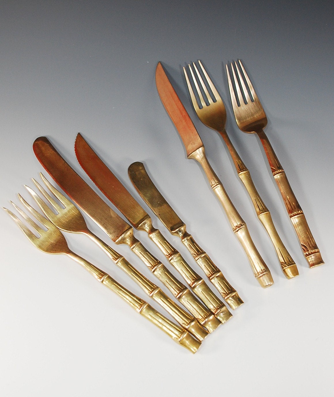 Flatware/ Utensils in Nickel Bronze Knives and ForksBamboo