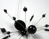 Black necklace with piece of handmade glass and glass beads- En Bleu et Verre Black necklace with piece of handmade glass and glass beads- En Bleu et Verre