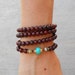 108 mala rosewood prayer beads and genuine hand made Turquoise gemstone guru bead wrap bracelet or necklace yoga jewelry