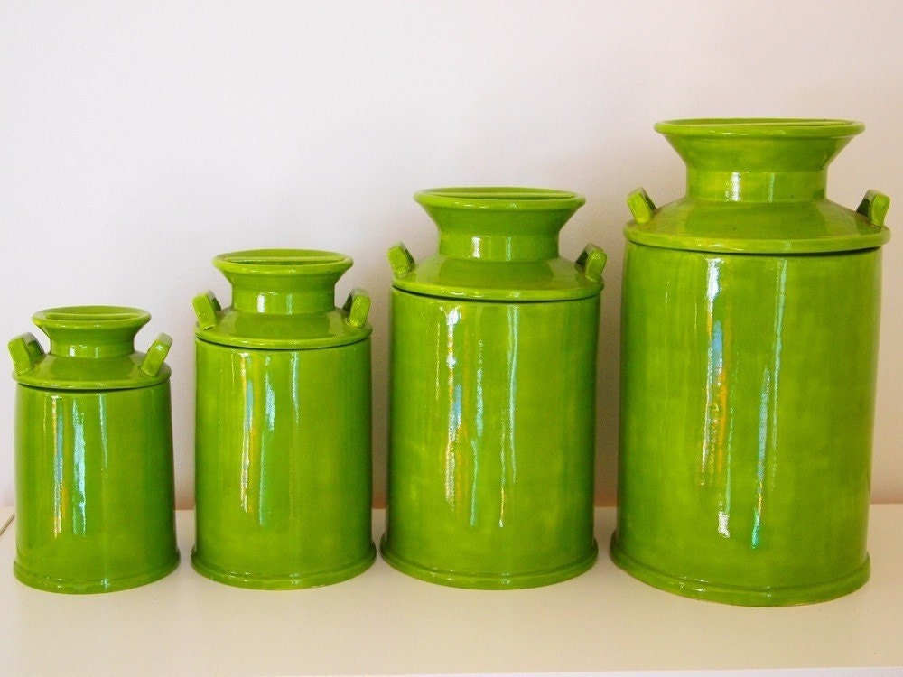 Picholine Olive Green Ceramic Canisters Set of 4