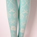 Pirate Printed Tights Small White Pearl on Duck Egg Blue Womens Nautical Tattoos Octopus Narwhal Squid Skull Anchor