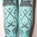 Pirate Printed Narwhal Tights Large Black Pearl on Duck Egg Blue Womens Nautical Tattoos Octopus Squid Sailor